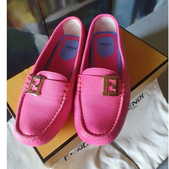 Fendi FF Logo Women's Pink Loafers - Picture 2 of 10